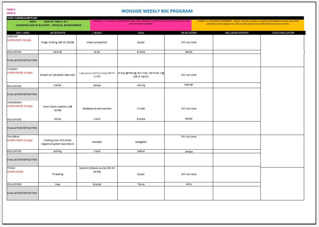 Program & Menu - Ironside Outside School Hours Care